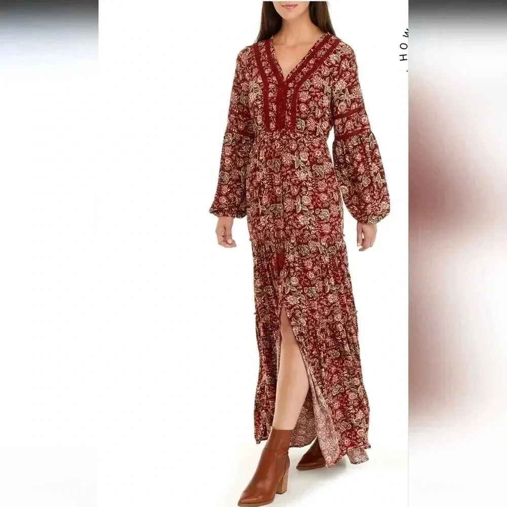 Wonderly Red Floral Maxi Dress